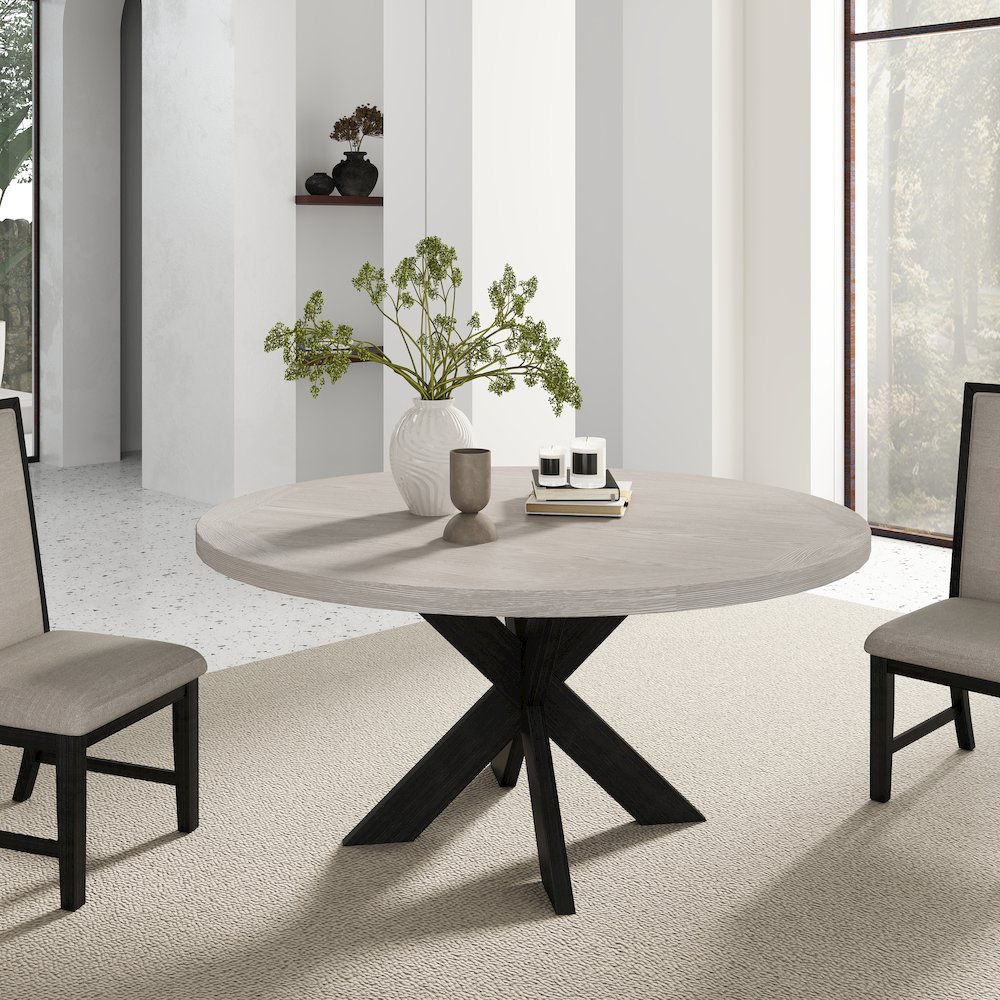 Gates Round Dining Table, Criss-Cross Base, Gray. Picture 3