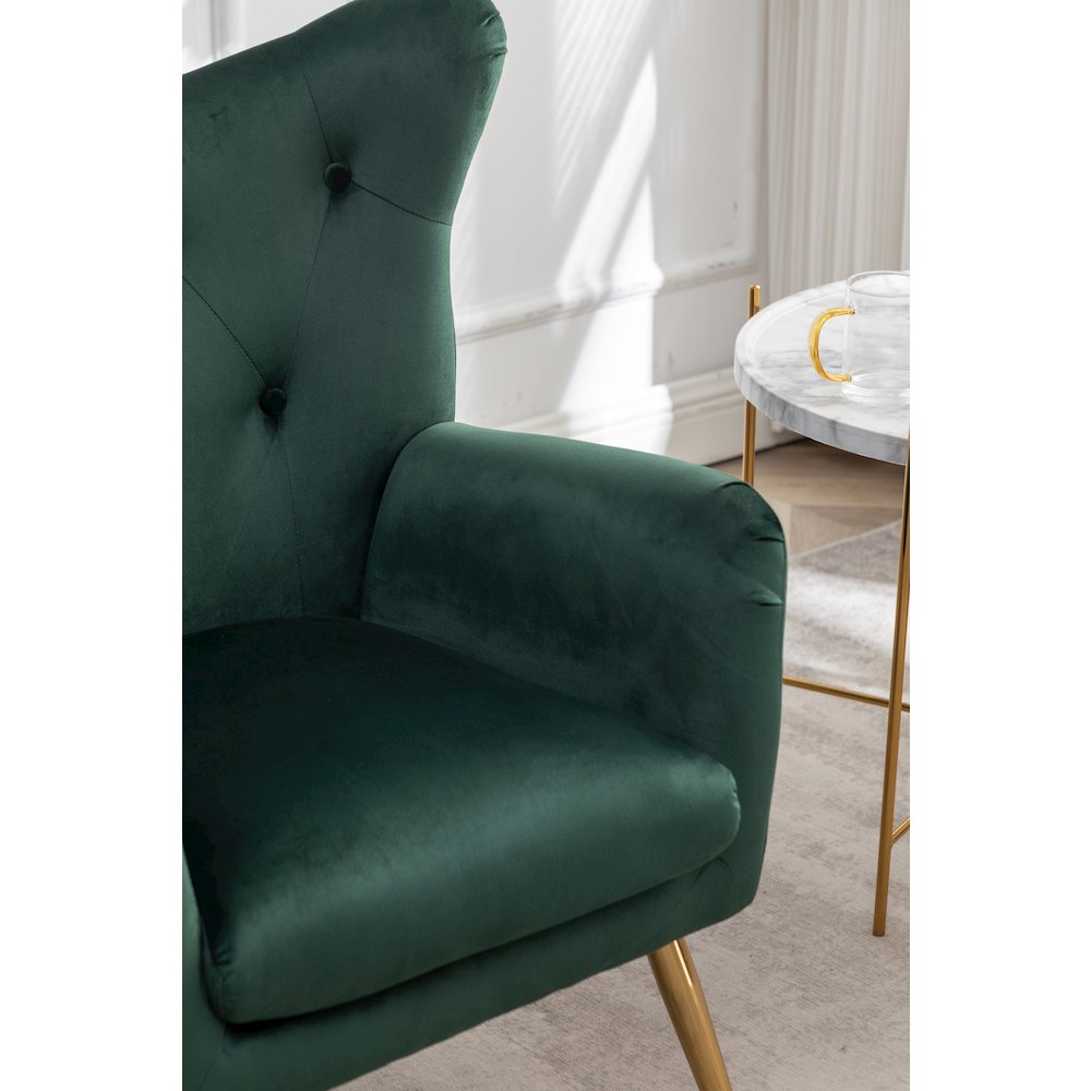 Sovarol Velvet Button-Tufted Wing Back Accent Chair, Green. Picture 11