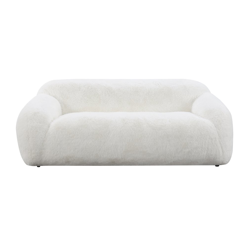 Adell Polar Bear Faux Fur Upholstered Sofa, Ivory White. Picture 3