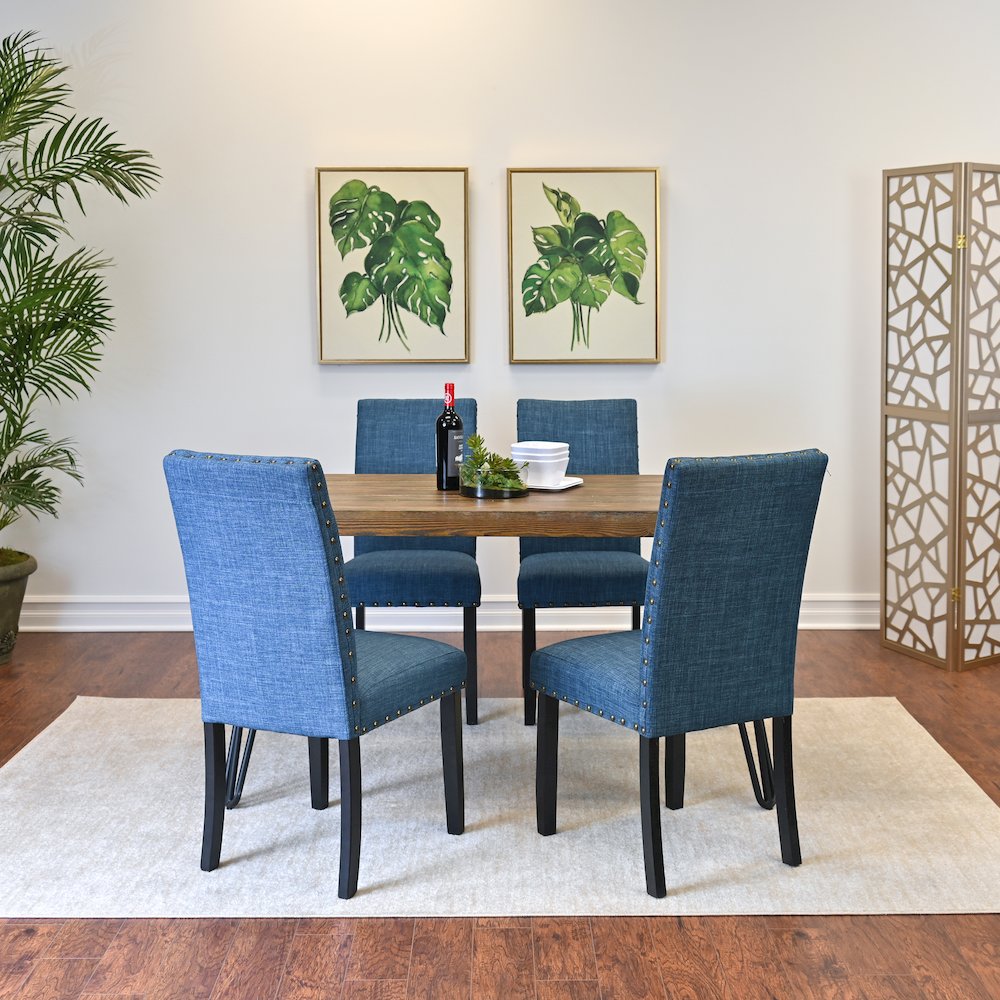 Amisos 5-Pc Dining Set, Hairpin Dining Table with 4 Chairs, Blue. Picture 3