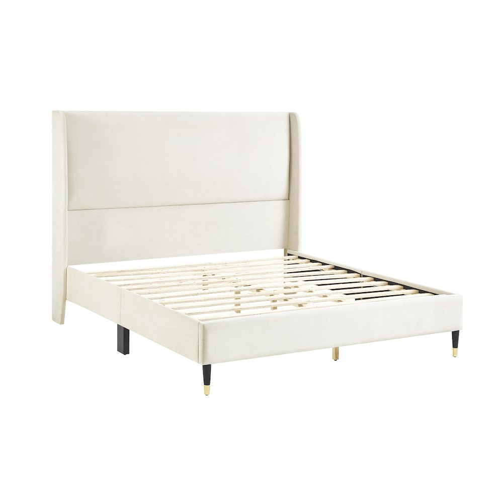 Rozitta Beige Velvet Wingback Platform Bed, Queen. Picture 1