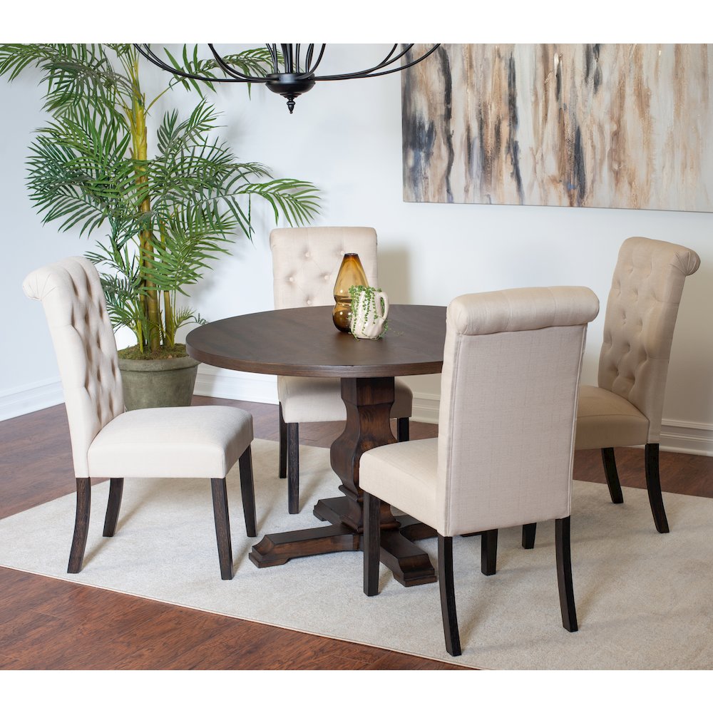 Kerbau 5-Pc Dining Set, Pedestal Round Table with 4 Stylish Chairs, Tan. Picture 3