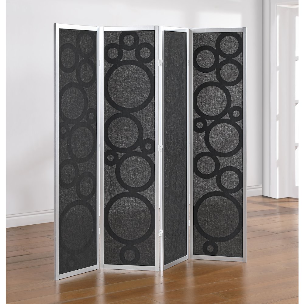 4-Panel Room Divider, Decorative Folding Freestanding Privacy Screen, Silver. Picture 3