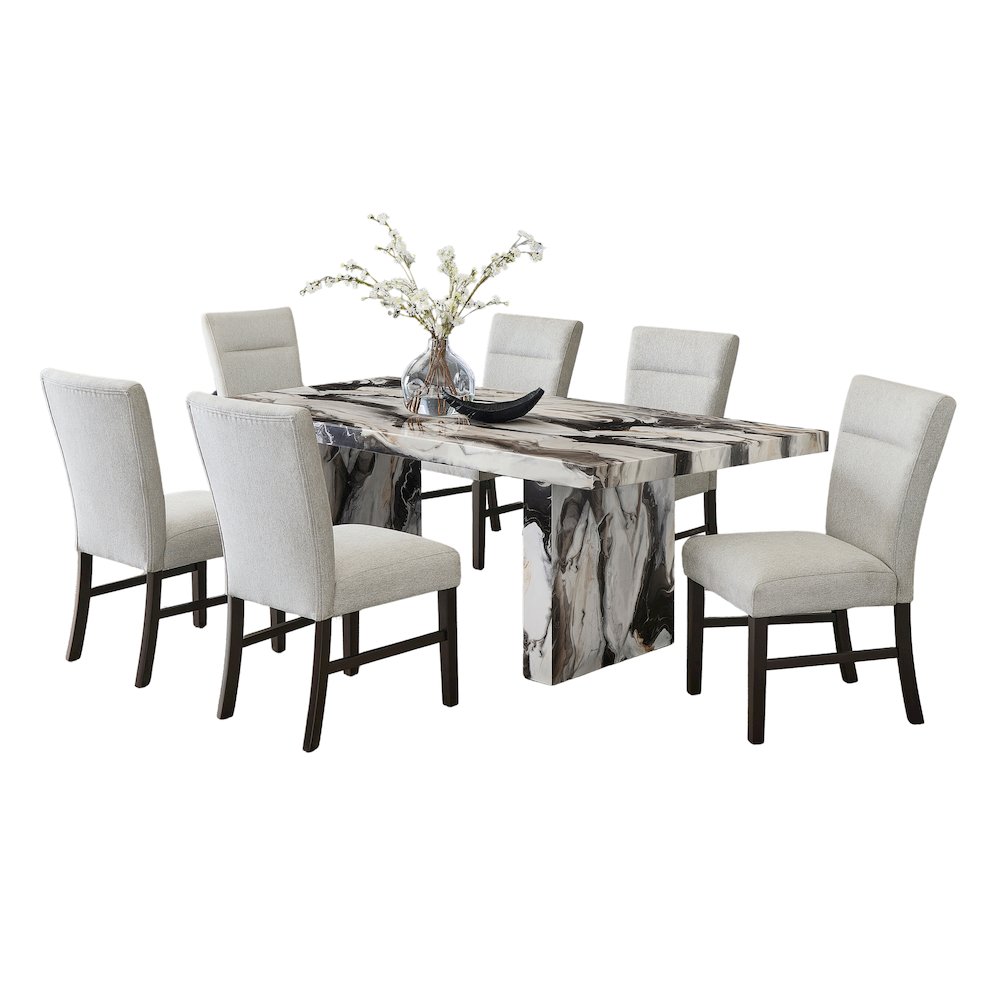 Cavira Modern Faux Marble Dining Table with 6 Chairs. Picture 1