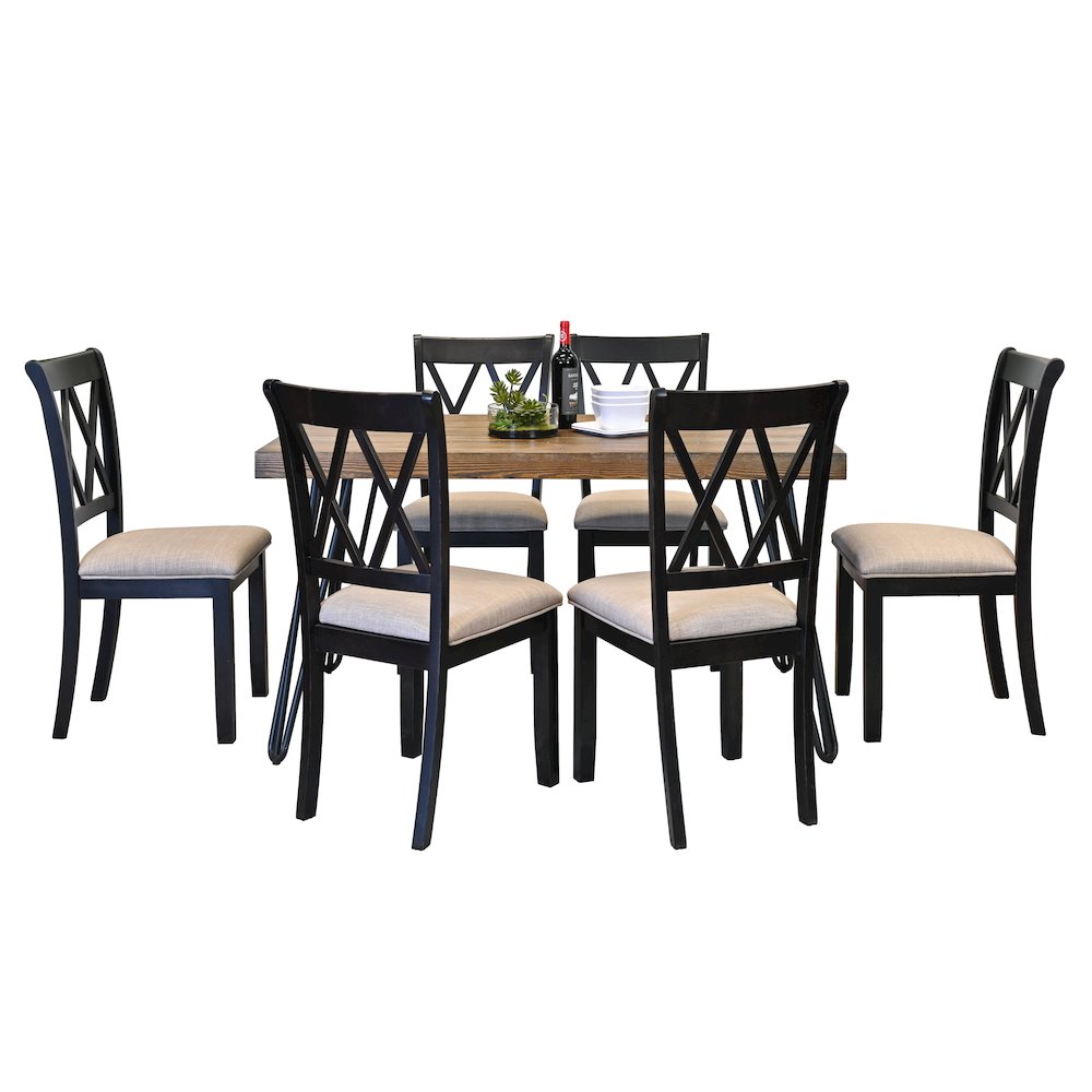 Arroyo 7-Pc Dining Set, Hairpin Dining Table with 6 Chairs, Rich Black. Picture 1