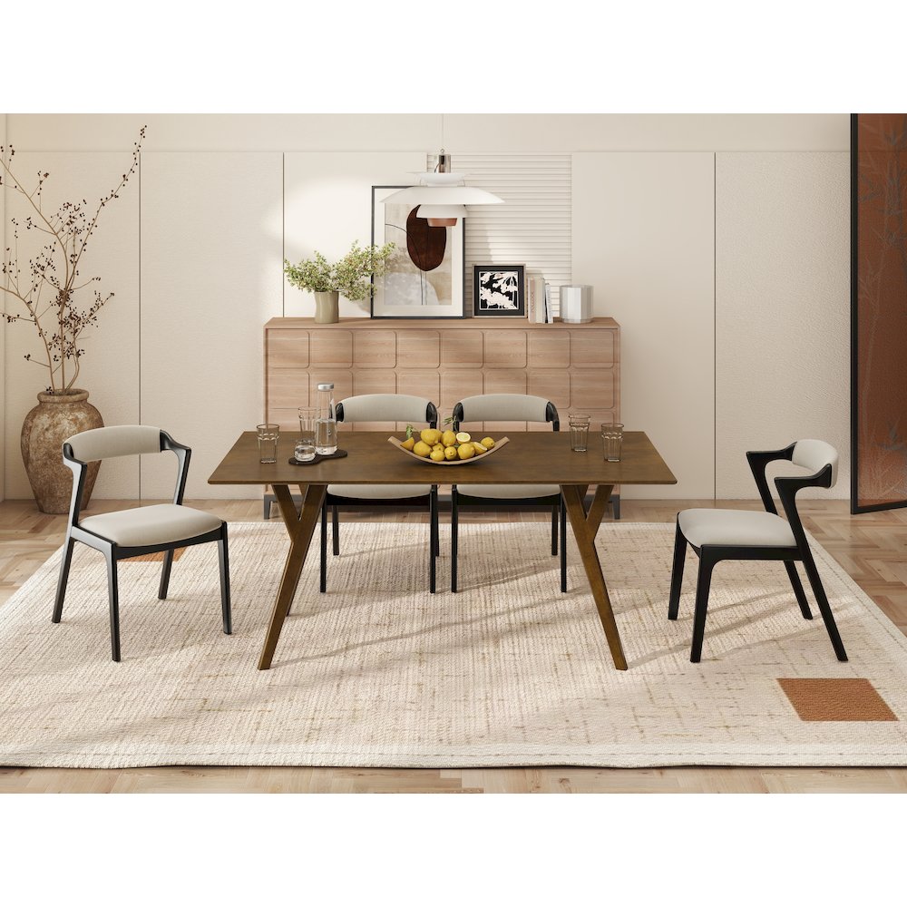 Modern 5-Piece Dining Set, Walnut Finished Dining Table with 4 Black Chairs. Picture 3