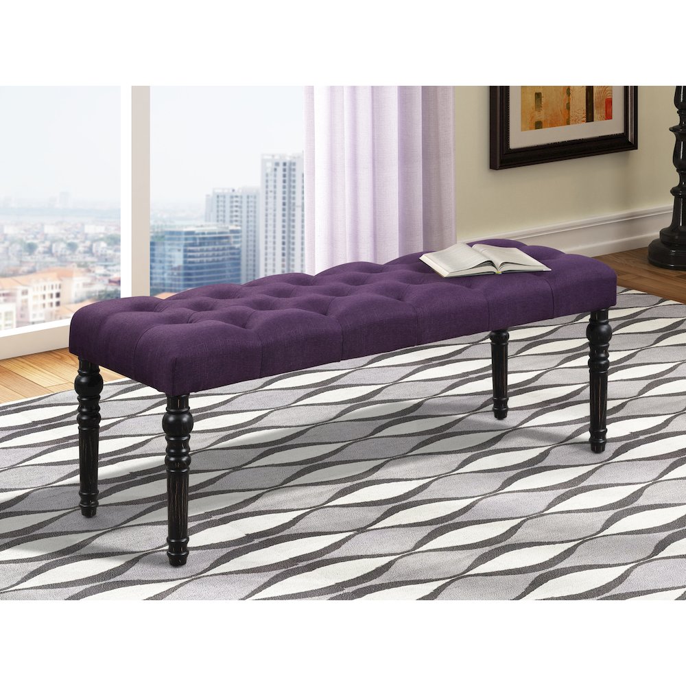 Leviton Fabric Tufted Turned Leg Dining Bench, Purple. Picture 5