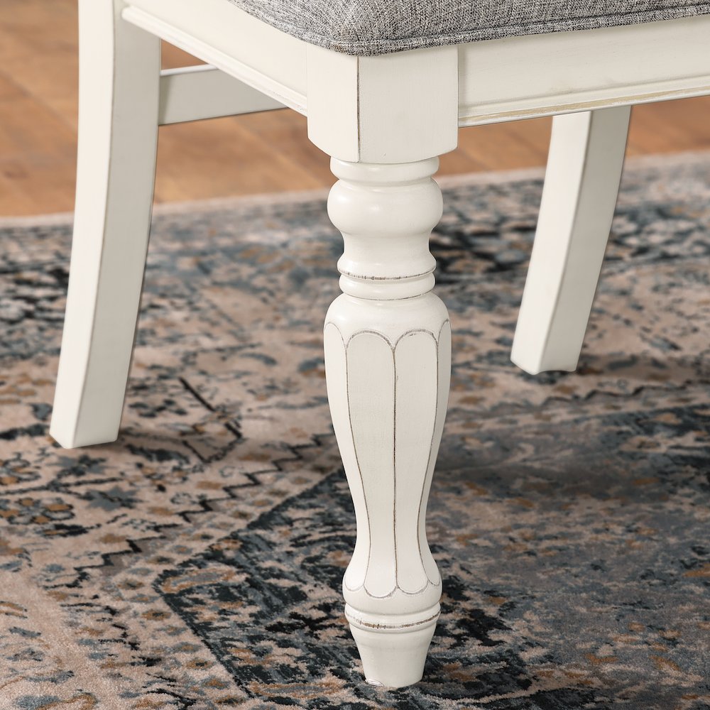 Belleza Antique White Solid Wood Upholstered Dining Chairs, Set of 2. Picture 9