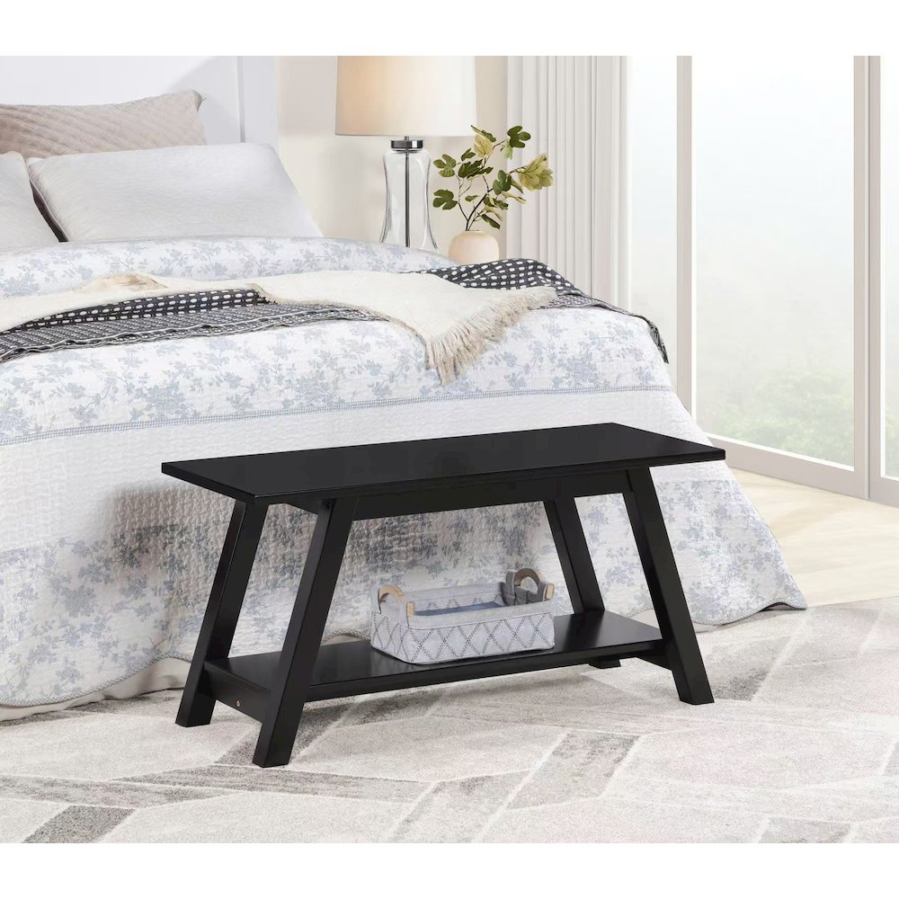 Elyz Solid Wood Bench with Shelf, 36.10-Inch Long. Picture 2