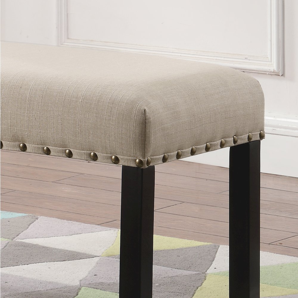 Biony Tan Fabric Dining Bench with Nailhead Trim. Picture 5