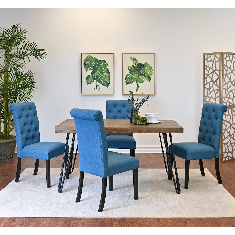 Ashford 5-Pc Dining Set, Hairpin Dining Table with 4 Chairs, Blue. Picture 2