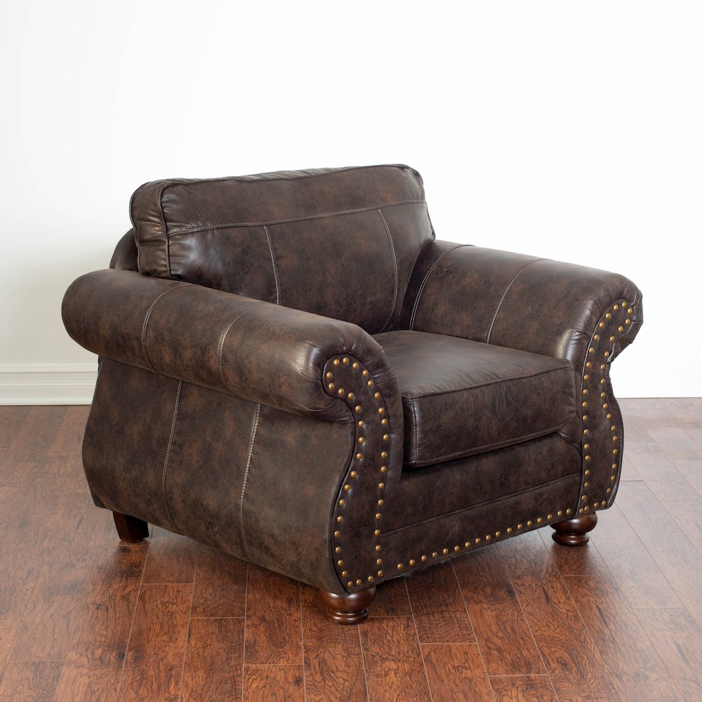 Leinster Faux Leather Upholstered Nailhead Chair and Ottoman in Espresso. Picture 6