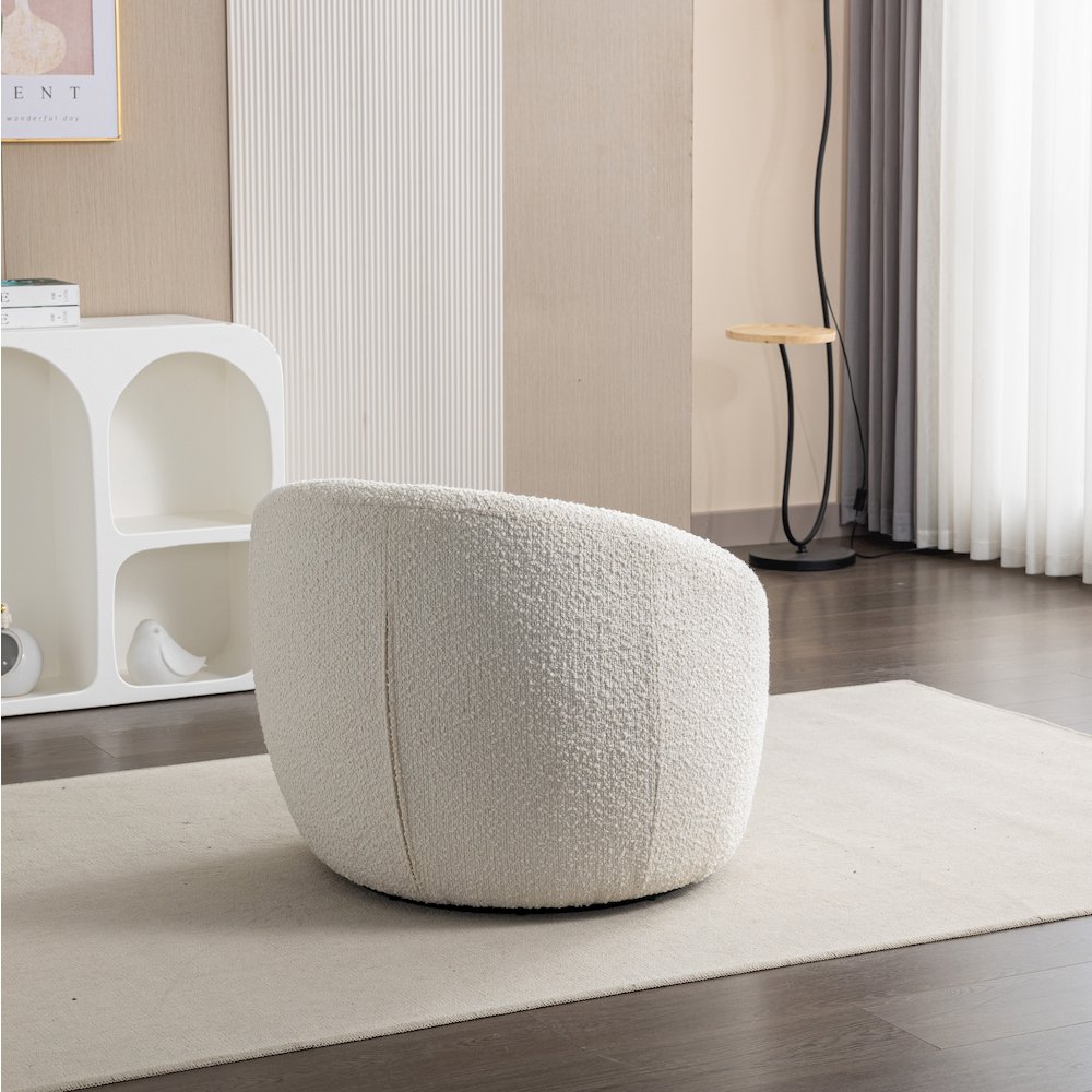 Winnie Modern Teddy Boucle Fabric Barrel Chair, 360 Degree Swivel, White. Picture 5