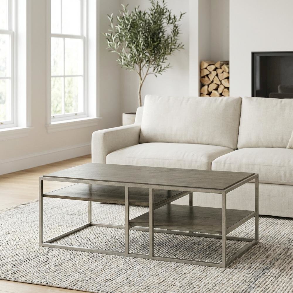 3-Piece Metal Frame Living Room Table Set with Wood Tops and Durable Design. Picture 3