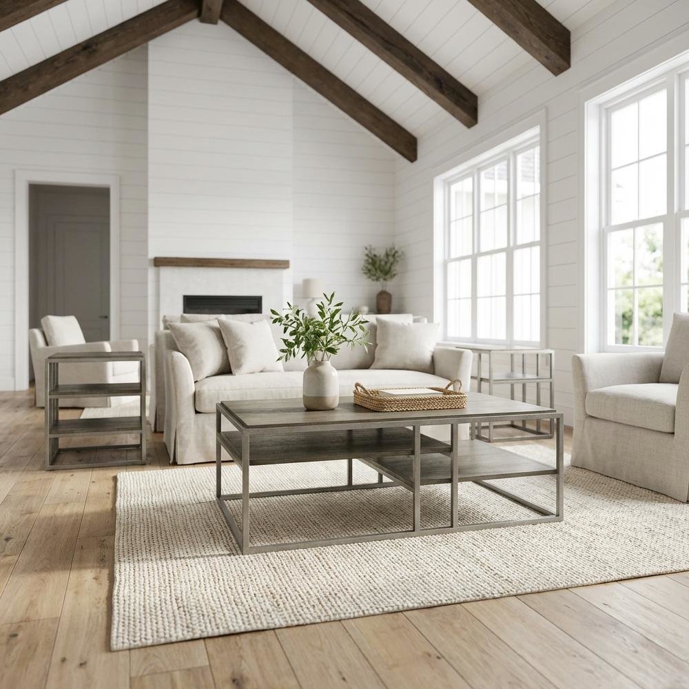 3-Piece Metal Frame Living Room Table Set with Wood Tops and Durable Design. Picture 2
