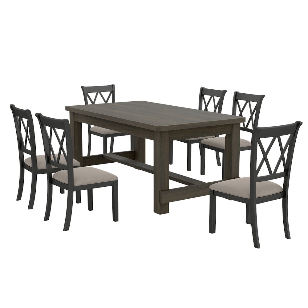 Hensfield 7-Piece Dining Set, Dining Table with 6 Cross-back Chairs, Rich Black. Picture 1