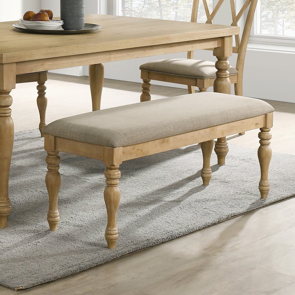 Verta Solid Wood Upholstered Dining Bench, Light Oak Finish. Picture 4