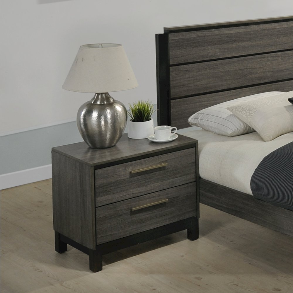 Ioana Antique Grey Finish Wood 2 Drawers Night Stands. Picture 4