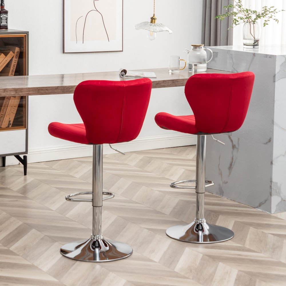 Ellston Upholstered Adjustable Swivel Barstools in Red, Set of 2. Picture 6