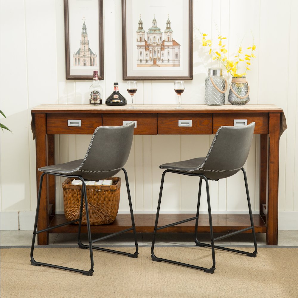 Lotusville Vintage PU Leather Counter Height Stools, Antique Gray, Set of 2. Picture 10