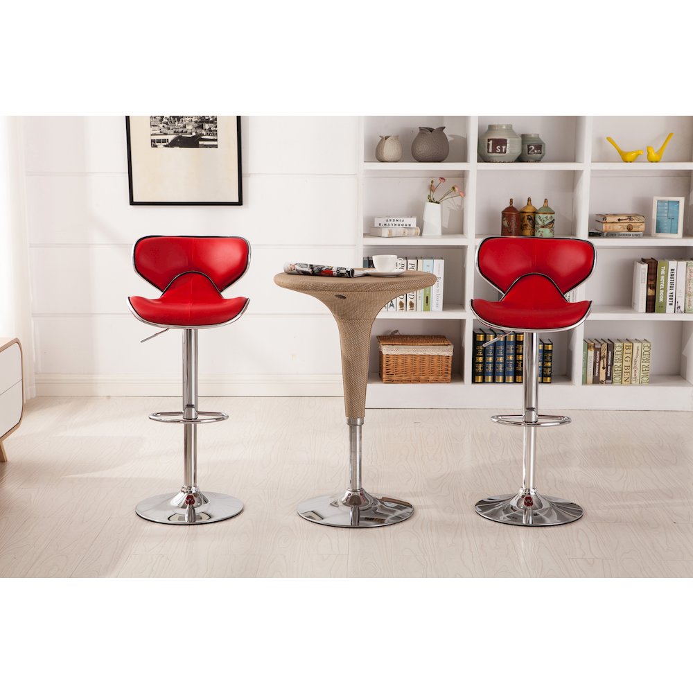 Masaccio Red Leatherette Adjustable Swivel Barstool Chrome Base, Set of 2. Picture 3
