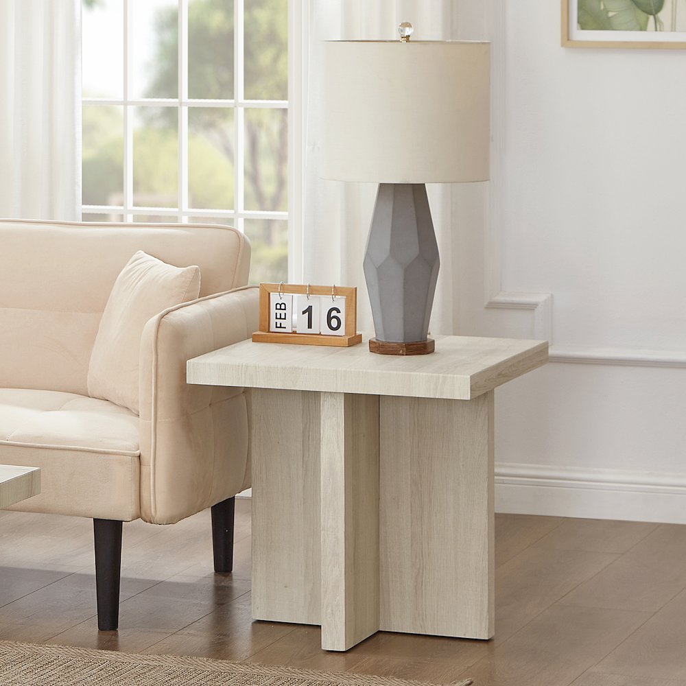 Mchome Square End Table, Nightstand, White Finish. Picture 2