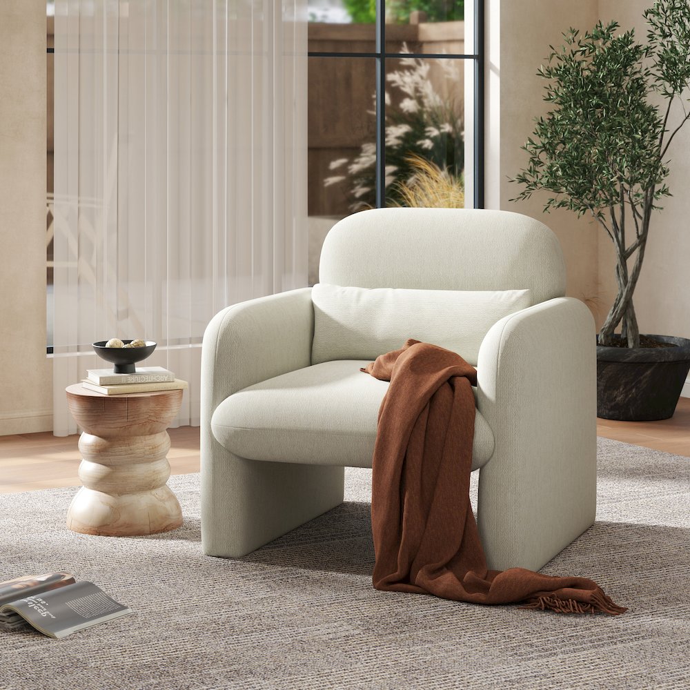 Dylan Modern Upholstered Barrel Armchair, Cream White. Picture 3