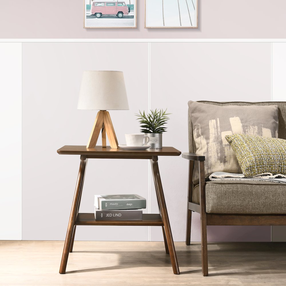 Arona Mid-Century Modern Wood End Table with Shelf. Picture 2