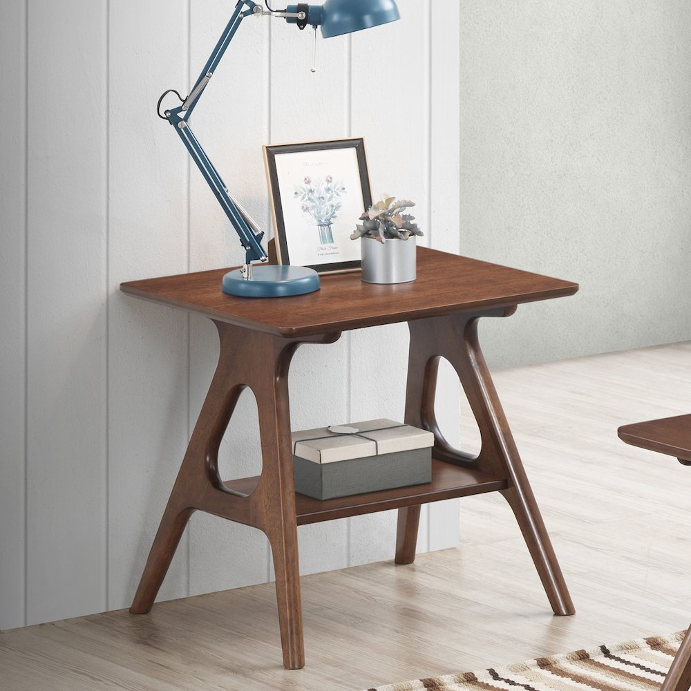 Arona Mid-Century Modern Wood End Table with Shelf. Picture 3
