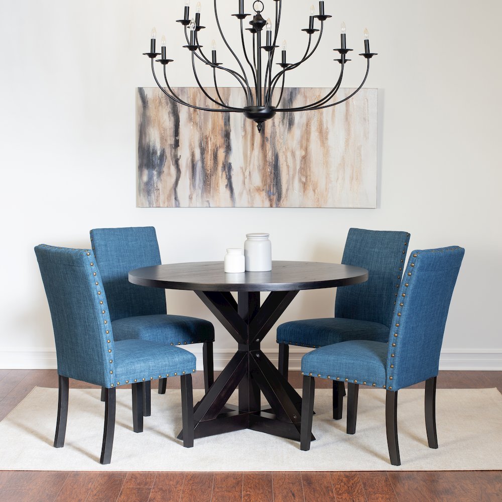 Mytzi 5-Pc Dining Set, Cross-Buck Dining Table with 4 Stylish Chairs, Blue. Picture 1