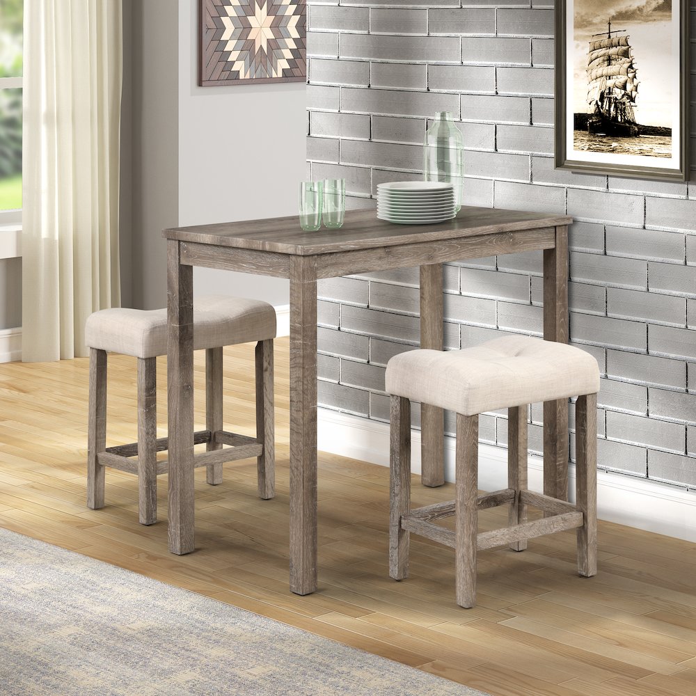 Sora Wood 3-Pc Counter Height Dining Set, Taupe. Picture 2