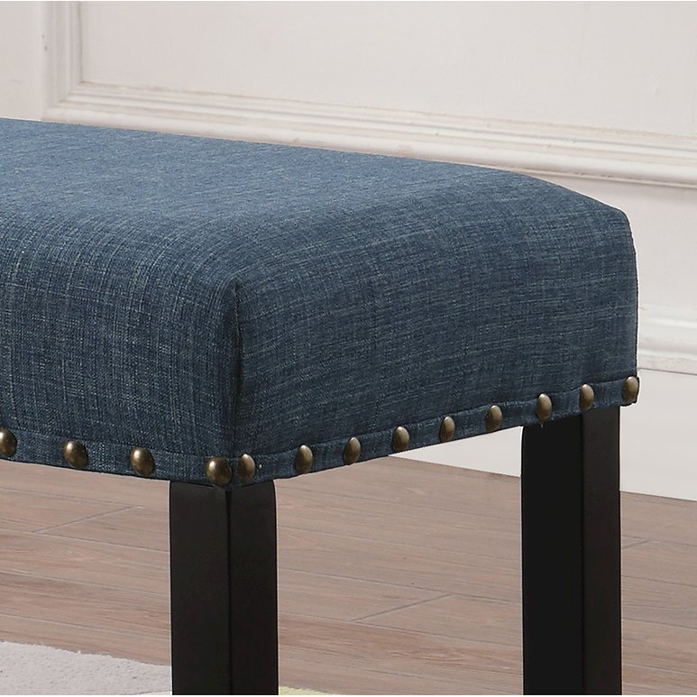 Biony Blue Fabric Dining Bench with Nailhead Trim. Picture 5
