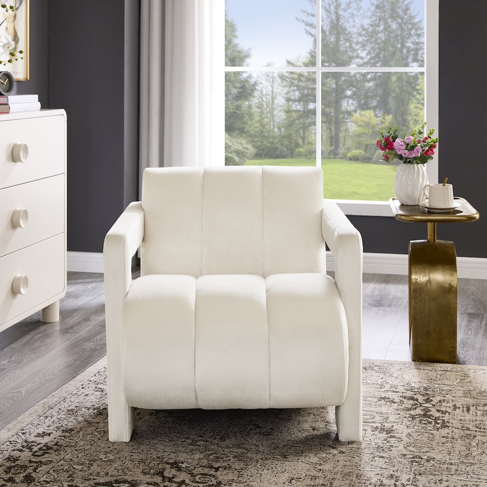 Velmor Contemporary Velvet Accent Armchair, Ivory. Picture 4