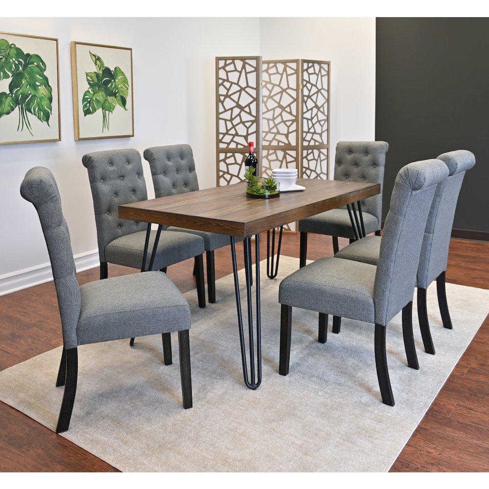 Ashford 7-Pc Dining Set, Hairpin Dining Table with 6 Chairs, Gray. Picture 4