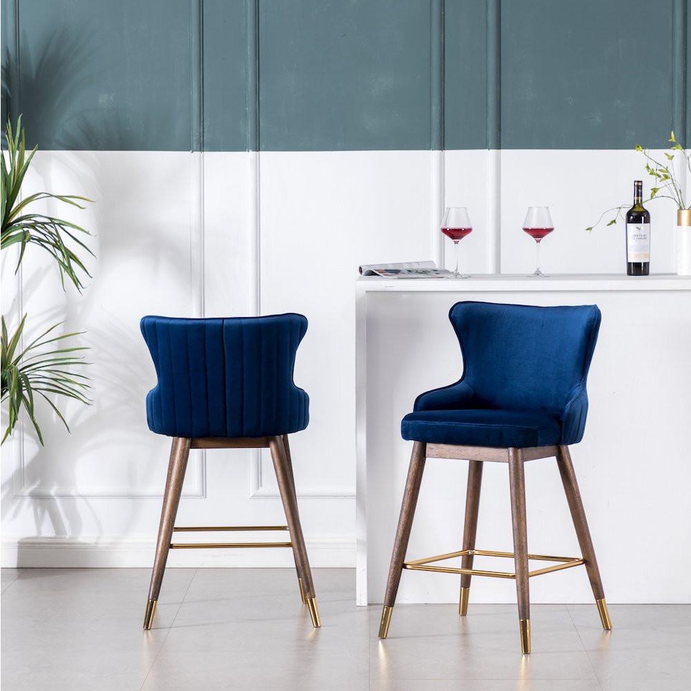 Leland Fabric Upholstered Counter Height Wingback Stools, Set of 2, Blue. Picture 5