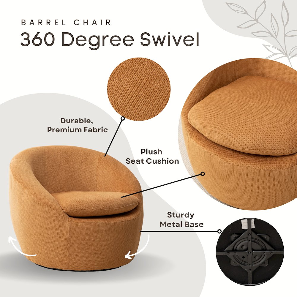 Winnie Modern Barrel Chair, 360° Swivel. Picture 6