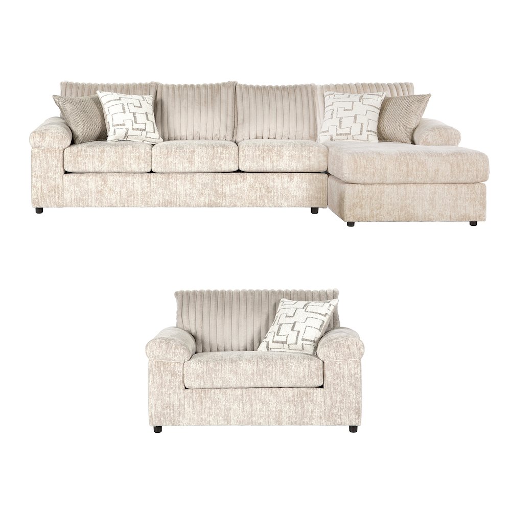 Nason Wide Wale Corduroy Sofa Chaise with Armchair, Parchment. Picture 1