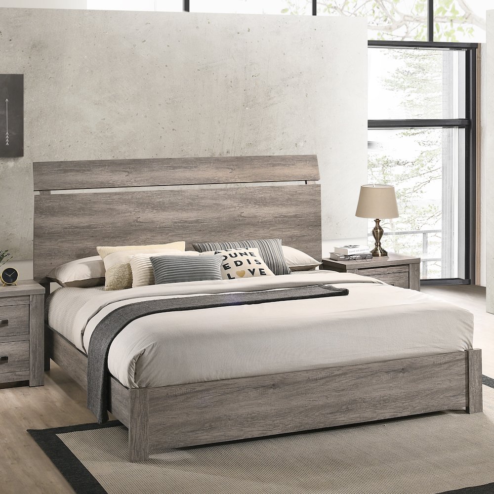 Floren Contemporary Weathered Gray Wood Panel Bed, King. Picture 2