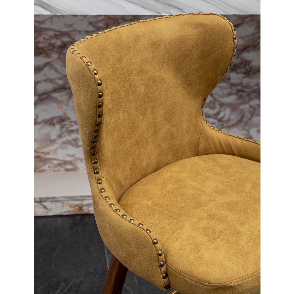 Nevis Modern Faux Leather Tufted Nailhead Trim Counter Stool Set of 2, Yellow. Picture 9