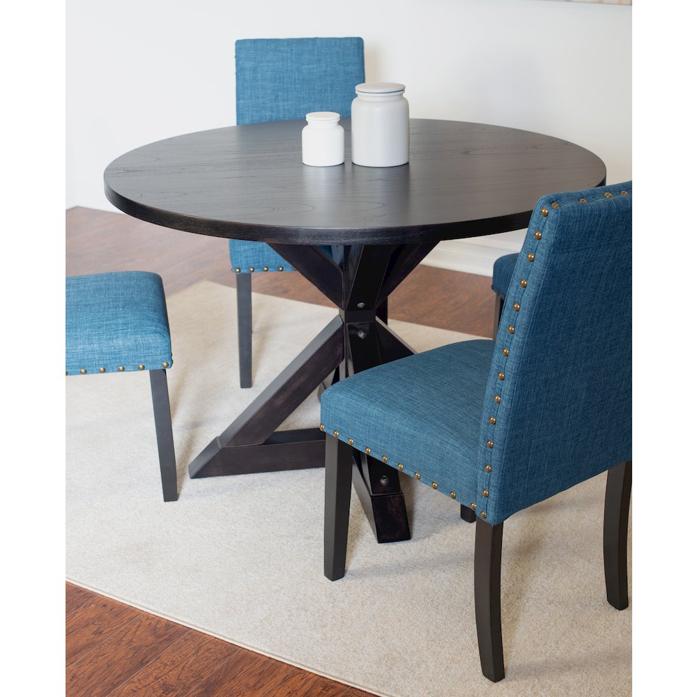 Mytzi 5-Pc Dining Set, Cross-Buck Dining Table with 4 Stylish Chairs, Blue. Picture 3