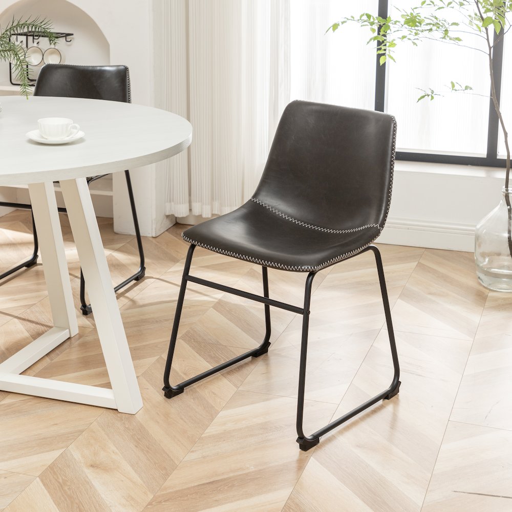 Varna 3-Pc Round Dining Set, Trestle Dining Table with 2 Chairs, Antique Gray. Picture 8