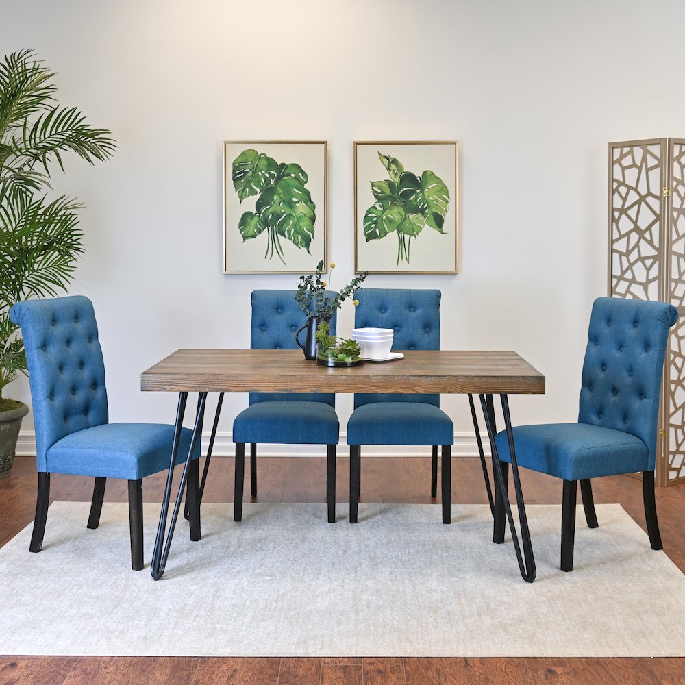 Ashford 7-Pc Dining Set, Hairpin Dining Table with 6 Chairs, Blue. Picture 4