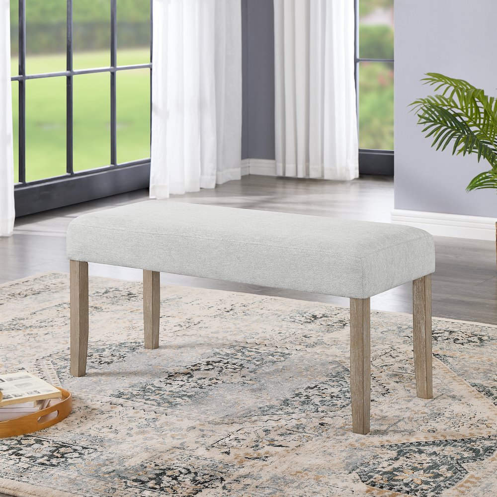 Zelalle Upholstered Bench, Light Gray Fabric with Rubberwood Legs. Picture 2