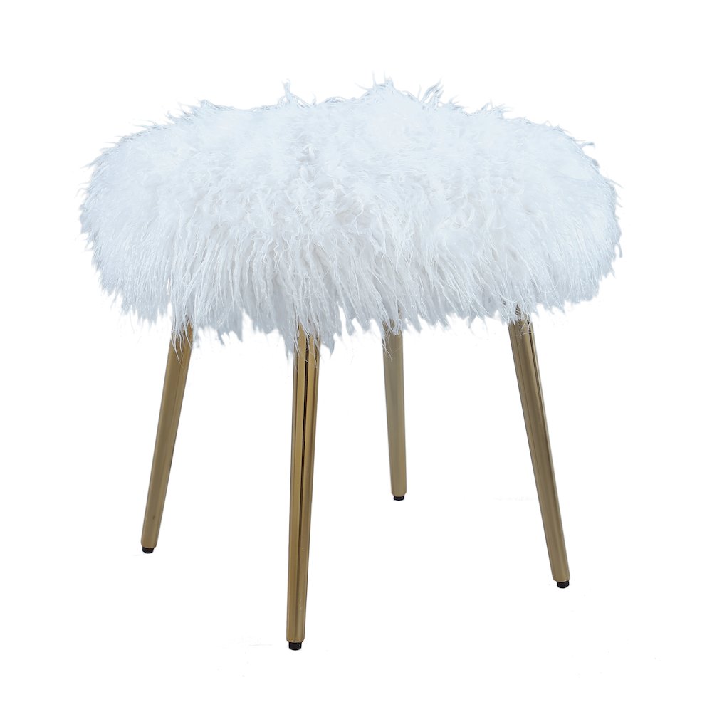 Ravni Faux Fur Accent Ottoman with Gold Legs. Picture 1