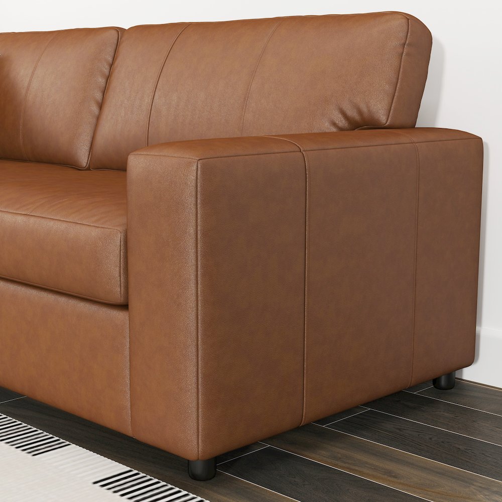 Sakan Leather Upholstered Sofa, Caramel. Picture 8