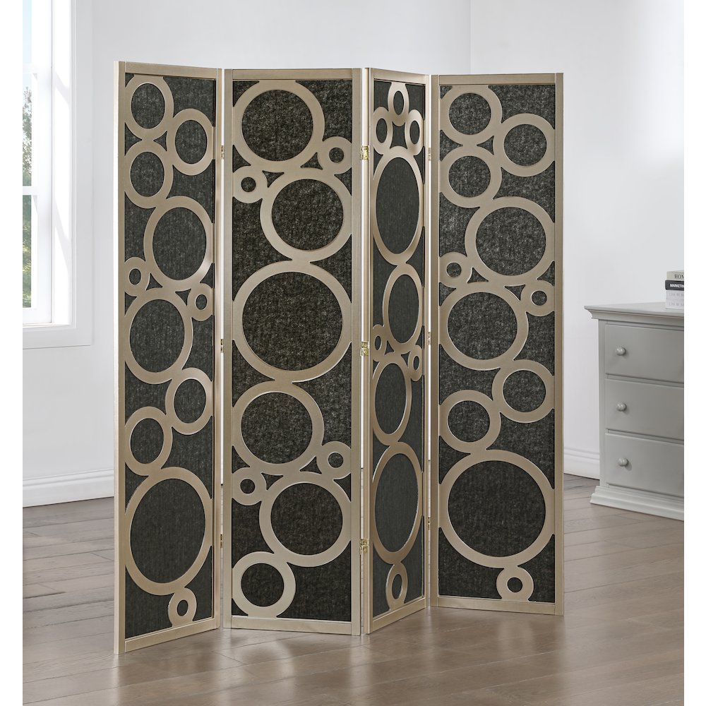 4-Panel Room Divider, Decorative Folding Freestanding Privacy Screen, Gold. Picture 2