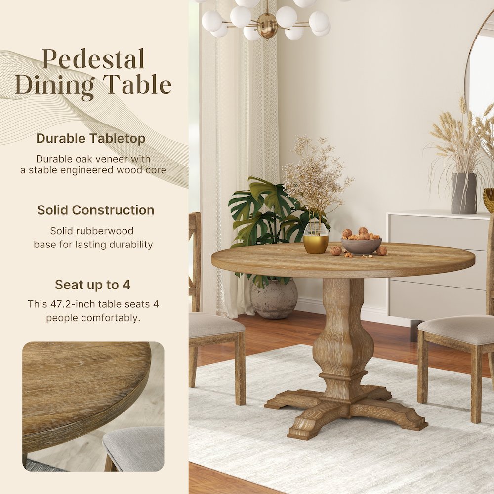 Havre Pedestal Base Round Dining Table. Picture 5