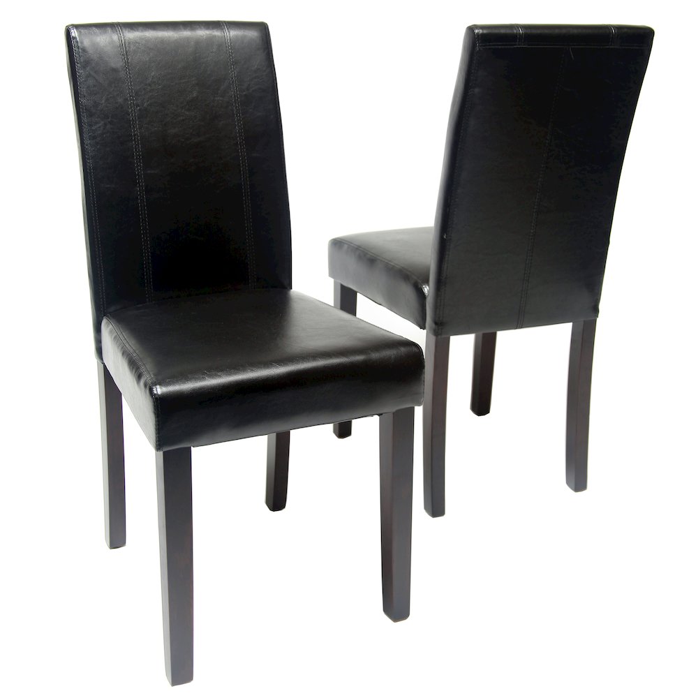 Urban Style Solid Wood Leatherette Padded Parson Chair, Black, Set of 2. Picture 1