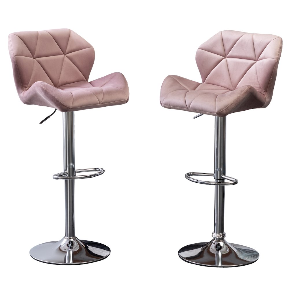 Breni Velvet Diamond Tufted Swivel Adjustable Height Barstool, Set of 2, Mauve. Picture 13