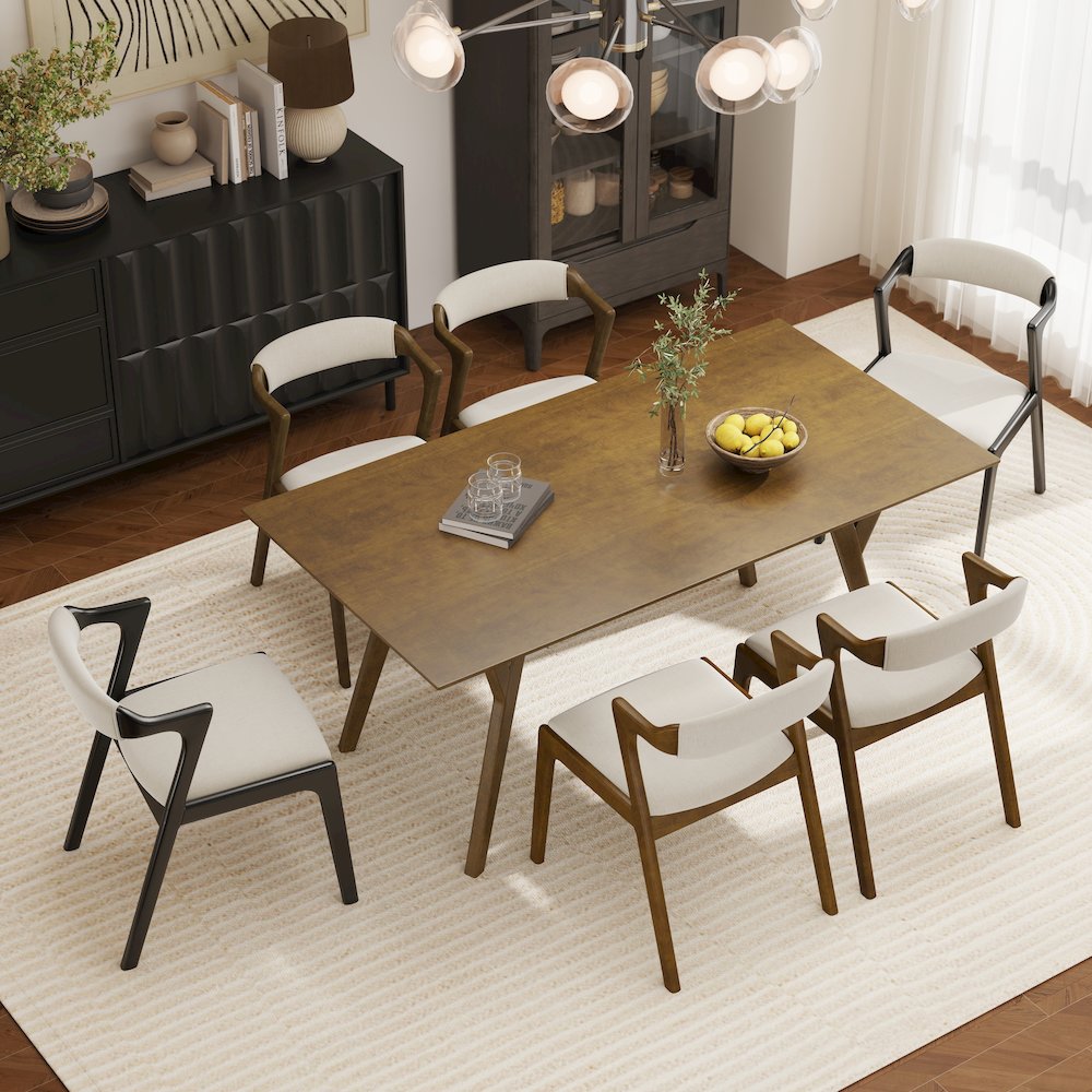 Lavin Modern 7-Piece Dining Set, Dining Table with 2 Black and 4 Walnut Chairs. Picture 5